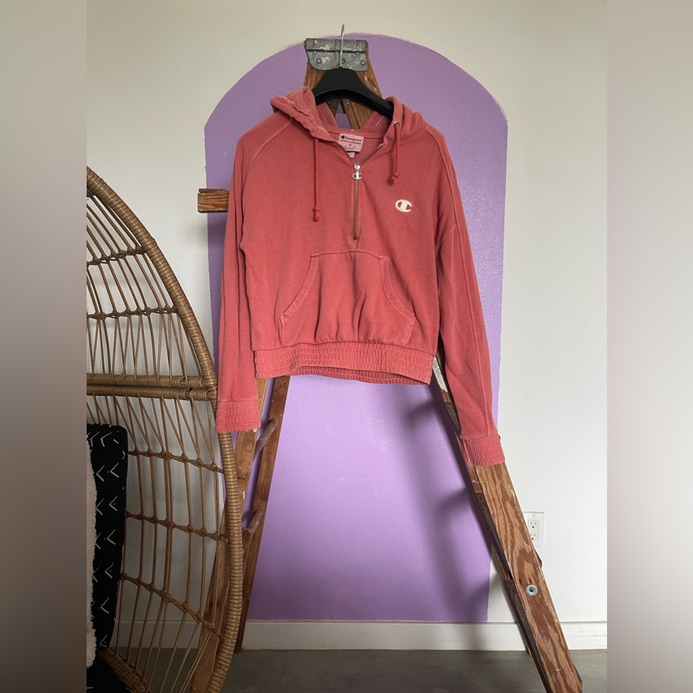 Champion cropped zip hoodie size medium pink